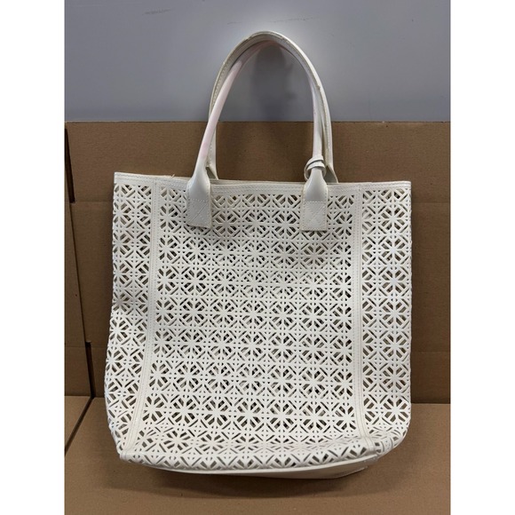 Tory Burch Perforated Patent Leather Tote White Bag - Picture 2 of 9